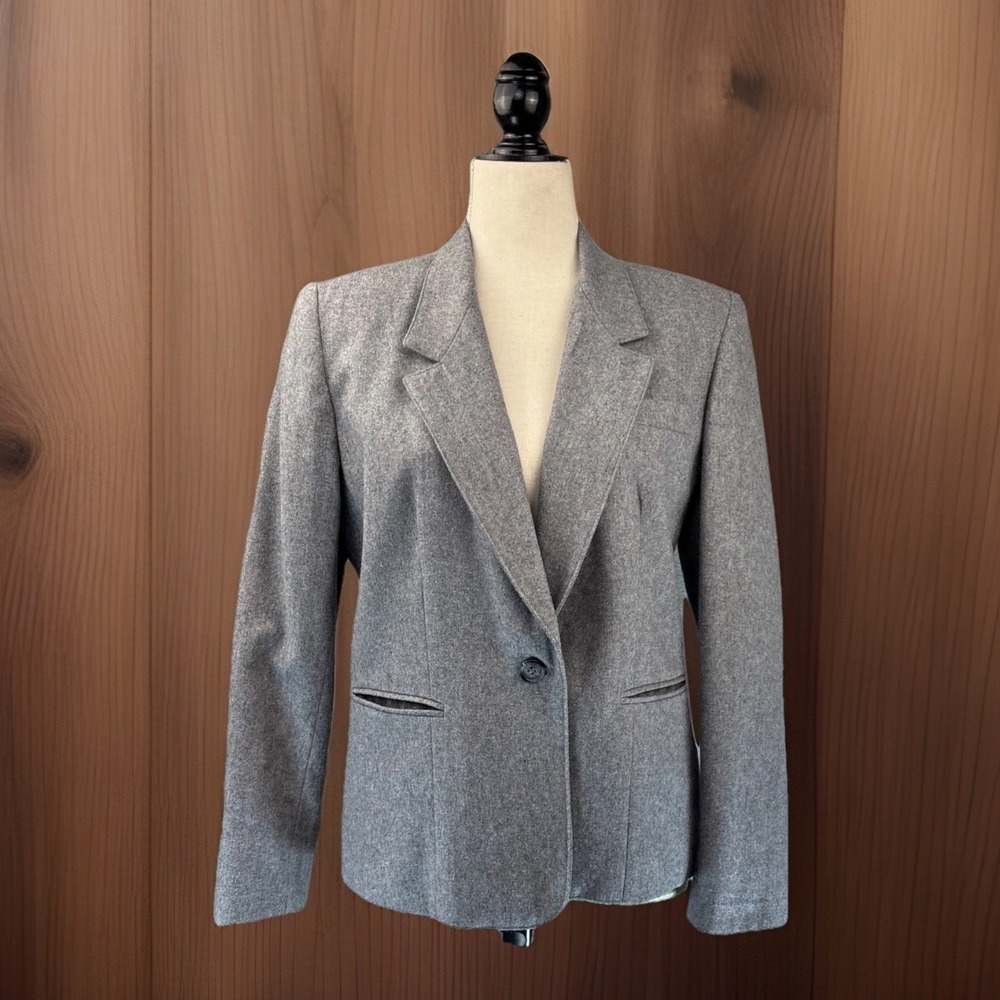 True Vintage Gray Blazer 10*‎ M Wool Blend Classic Jacket Academia Preppy Boxy